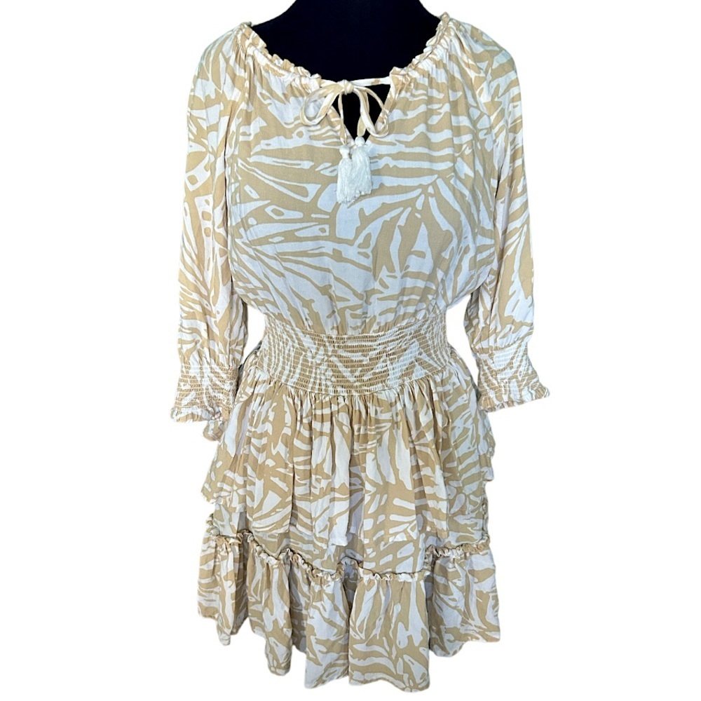 Patrons Of Peace June Print Tiered Tassel Tie Dress Size Small